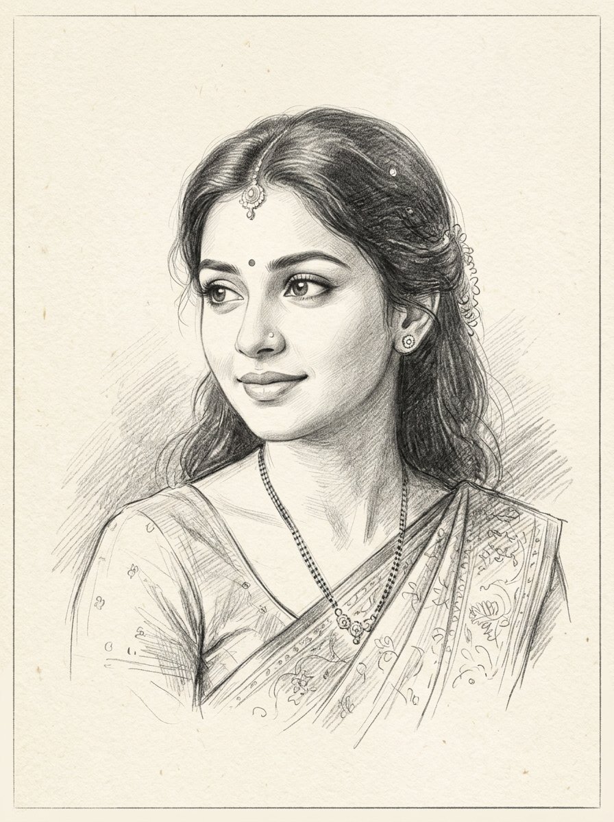 Bride Vedic Portrait Sketch
